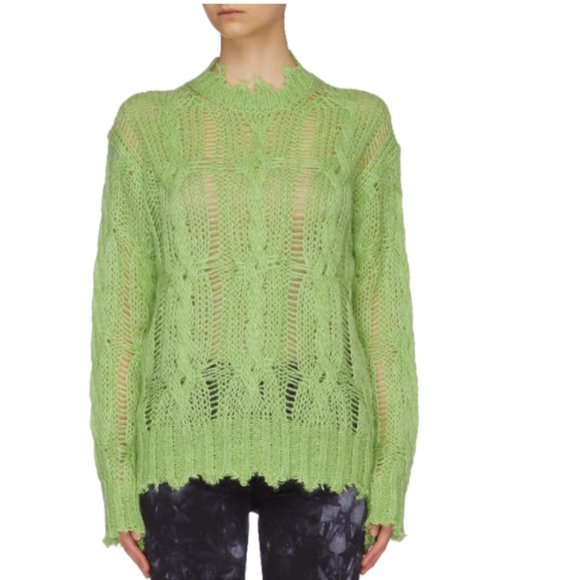 Acne Studios Sweaters - Acne Frayed Cable-Knit Sweater Green